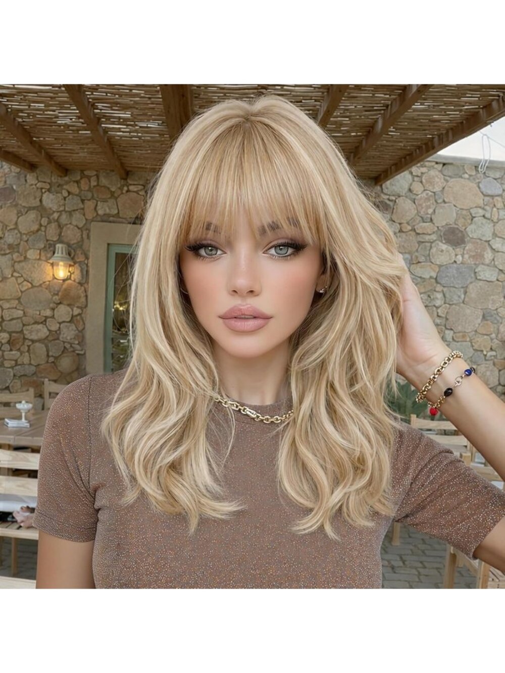 Women's Dirty Blonde Natural Looking 18 Inch Classic Synthetic Layered Wavy Wigs